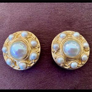 Christian Dior Gilt Faux Pearl Clip On Earrings